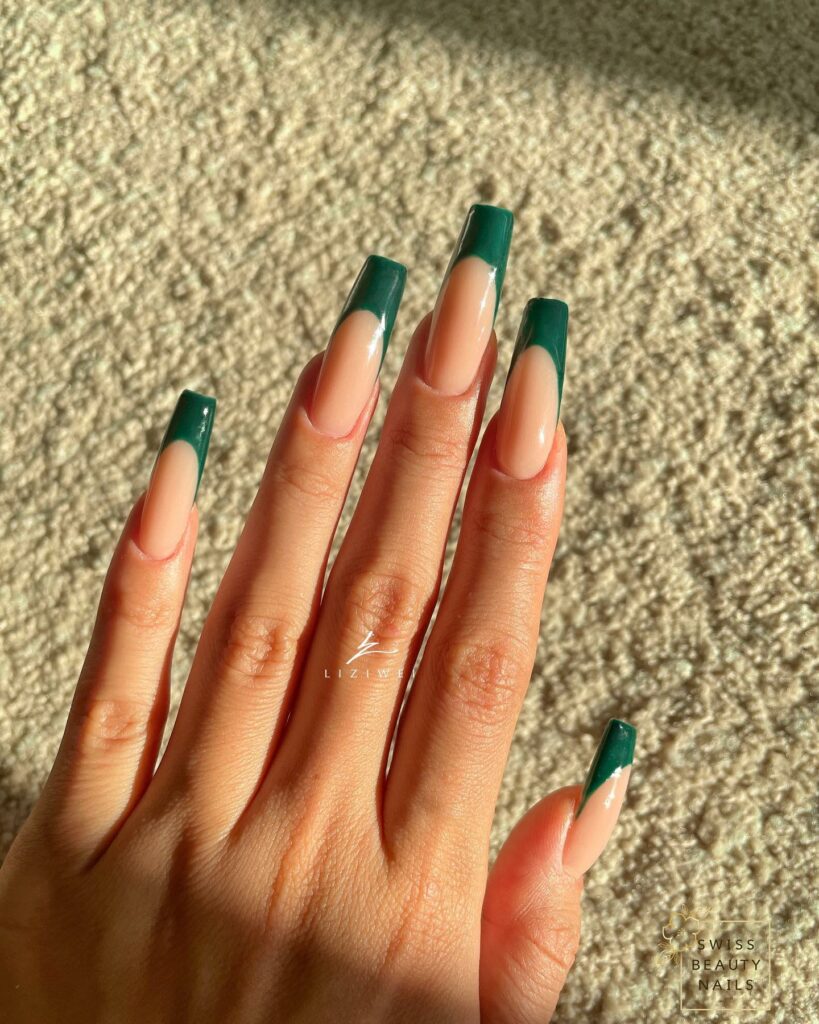 Try 30 Green French Tip Nail Designs of 2024 24 Coffin-Shaped Green French Nails