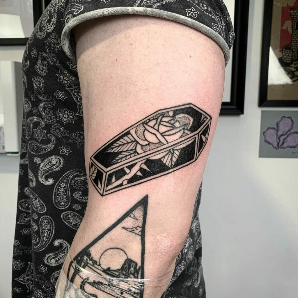 11+ Coffin Tattoo Ideas You'll Have To See To Believe! 11 Coffin Tattoo Design Of A Rose