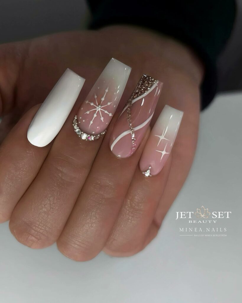 Transition Gracefully with 20 Christmas Ombré Nail Ideas in 2024 20 Coffin White Christmas Ombré Nails
