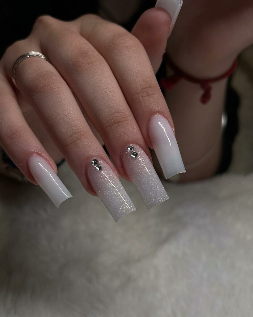 59 White Glitter Nail Designs To Try In 2024! 41 Coffin White Glitter nails