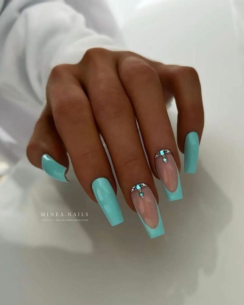 37 Latest Teal Nail Designs To Try In 2024! 15 Coffin Teal Nails