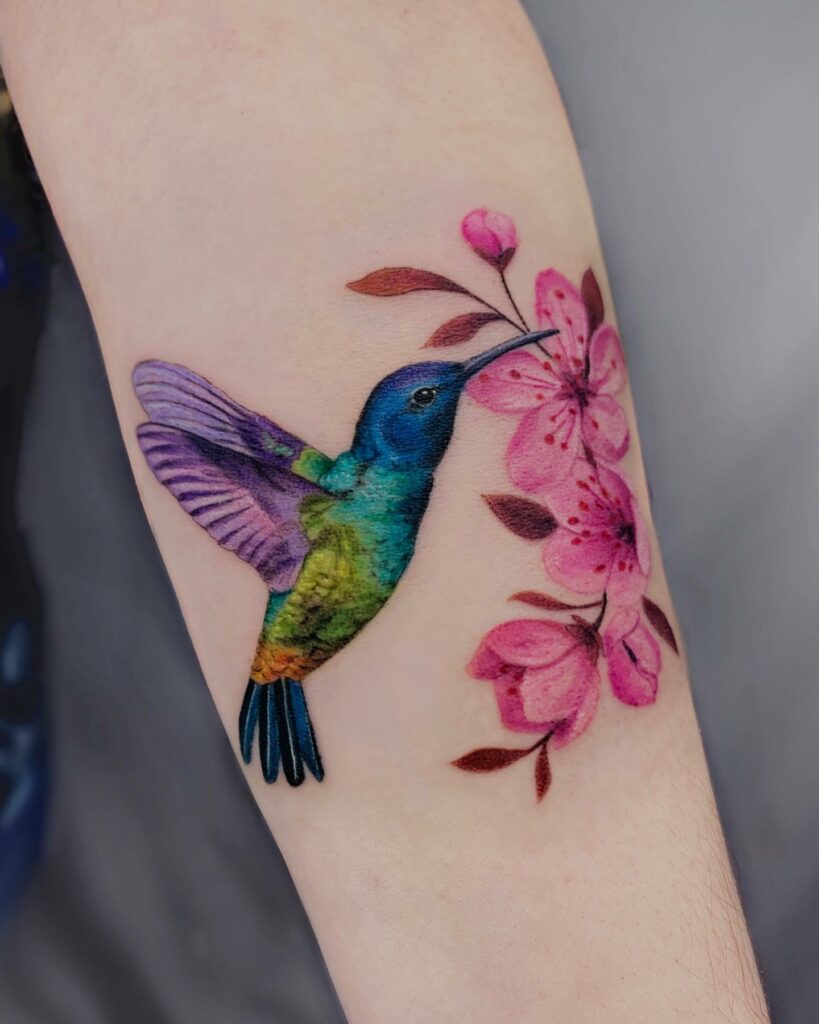 11+ Hummingbird Tattoo With Flowers That Will Blow Your Mind! 11 Colorful Humminbird Tattoo