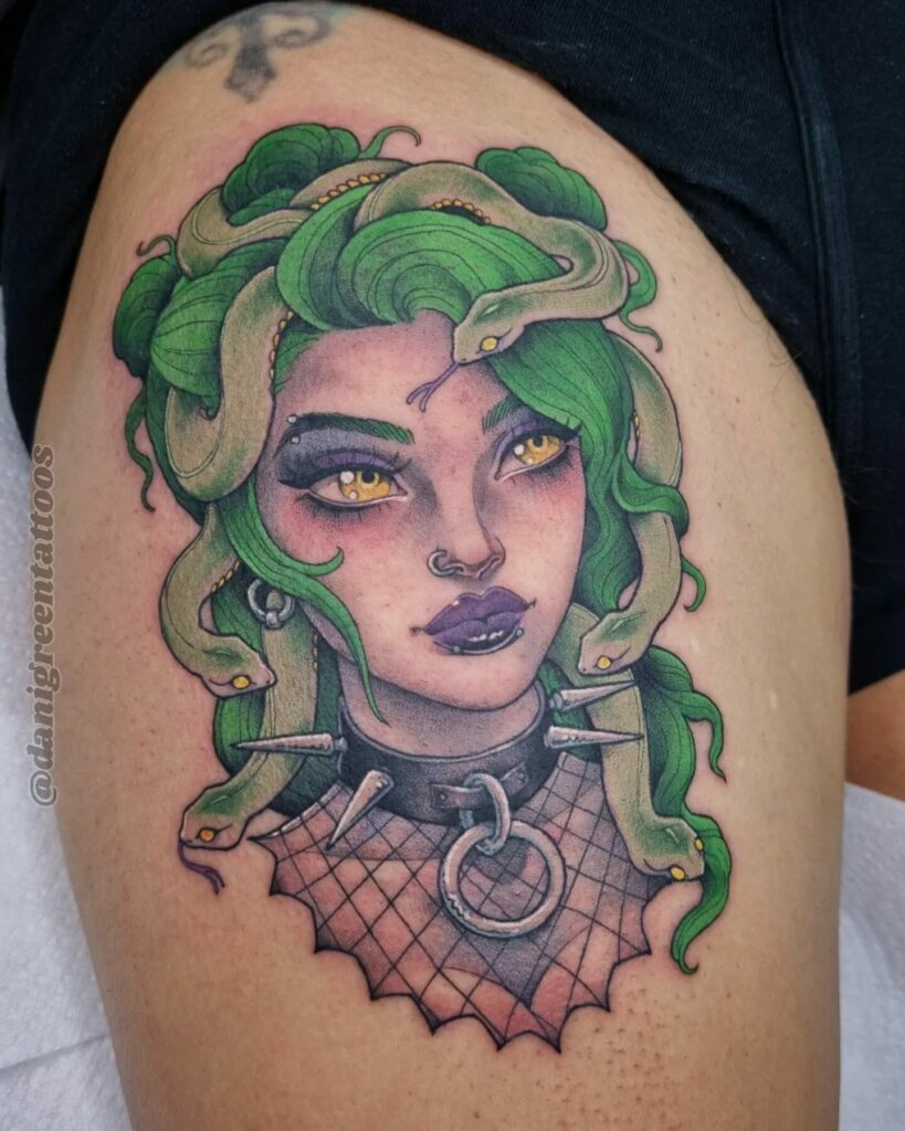 11+ Medusa Thigh Tattoo Ideas That Will Blow Your Mind! 16 Colorful Medusa Tattoo On Thigh