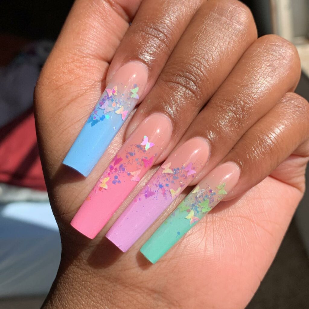 50 Latest Butterfly Nail Designs To try In 2024! 17 Colorful Nude Ombre Butterfly Nails