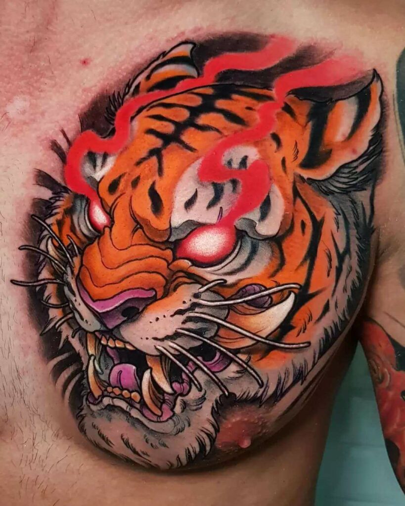 11+ Chest Tiger Tattoo Ideas That Will Blow Your Mind! 14 Colorful Tiger Ink Design