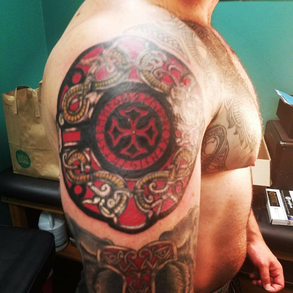 11+ Celtic Viking Tattoo Ideas That Will Blow Your Mind! 16 Coloured Celtic Viking Circle Tattoo