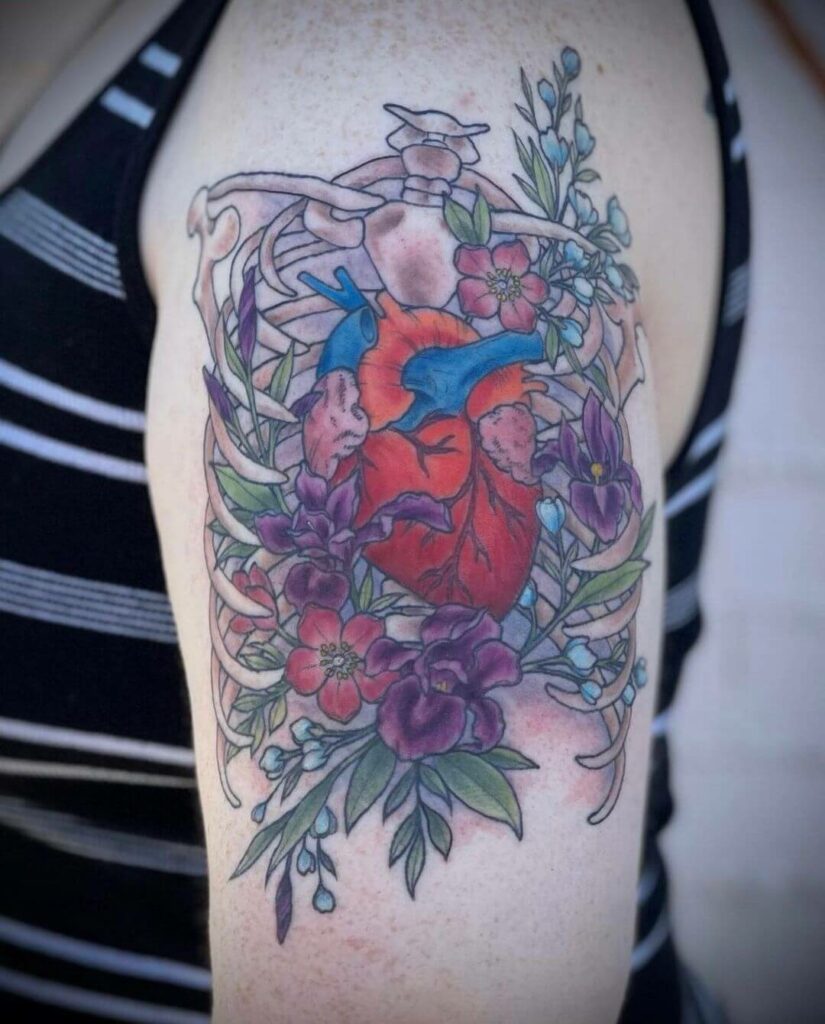 11+ Anatomy Tattoo Ideas You'll Have To See To Believe! 12 Colourful Heart And Ribcage Anatomy Tattoo
