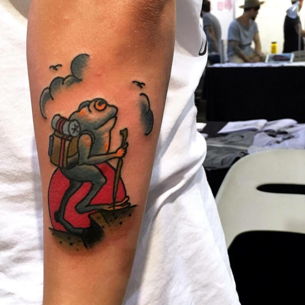 12+ Hiker Tattoo Ideas To Inspire You! 16 Colourful Hiker Frog Tattoo