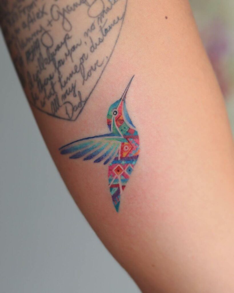 11+ Geometric Hummingbird Tattoo Ideas That Will Blow Your Mind! 12 Colourful Idea of Geometric Hummingbird Tattoos