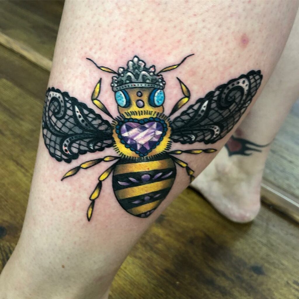 11+ Queen Bee Tattoo Ideas You Have To See To Believe! 11 Colourful Queen Bee Tattoo With A Crown