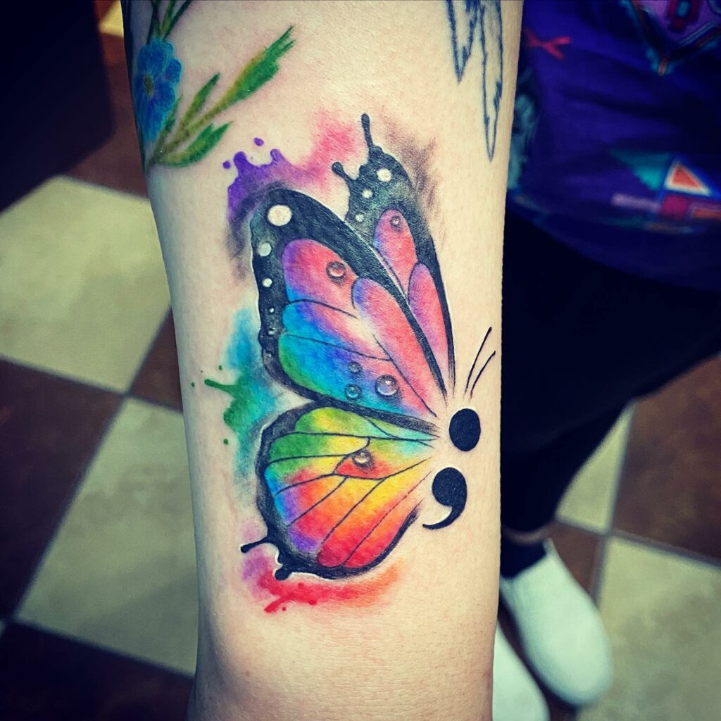 11+ Butterfly Tattoo On Arm Ideas That Will Blow Your Mind 15 Colourful Semicolon Butterfly Tattoo