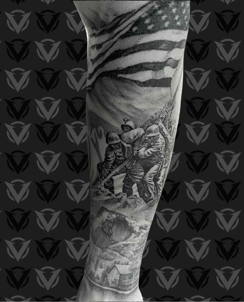 11+ Military Memorial Tattoo Ideas That Will Blow Your Mind! 19 Comrades Saving The Flag Military Memorial Tattoo