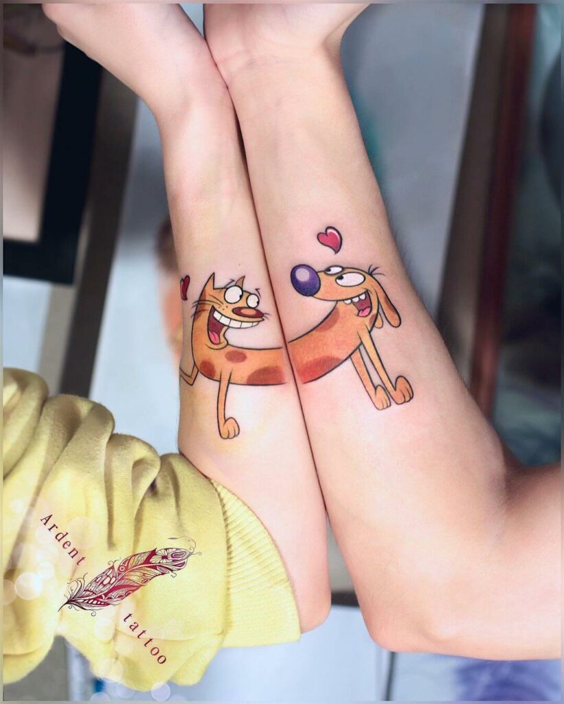 11+ Nickelodeon Tattoo Ideas That Will Blow Your Mind! 16 Conjoined CatDog Tattoo For Siblings