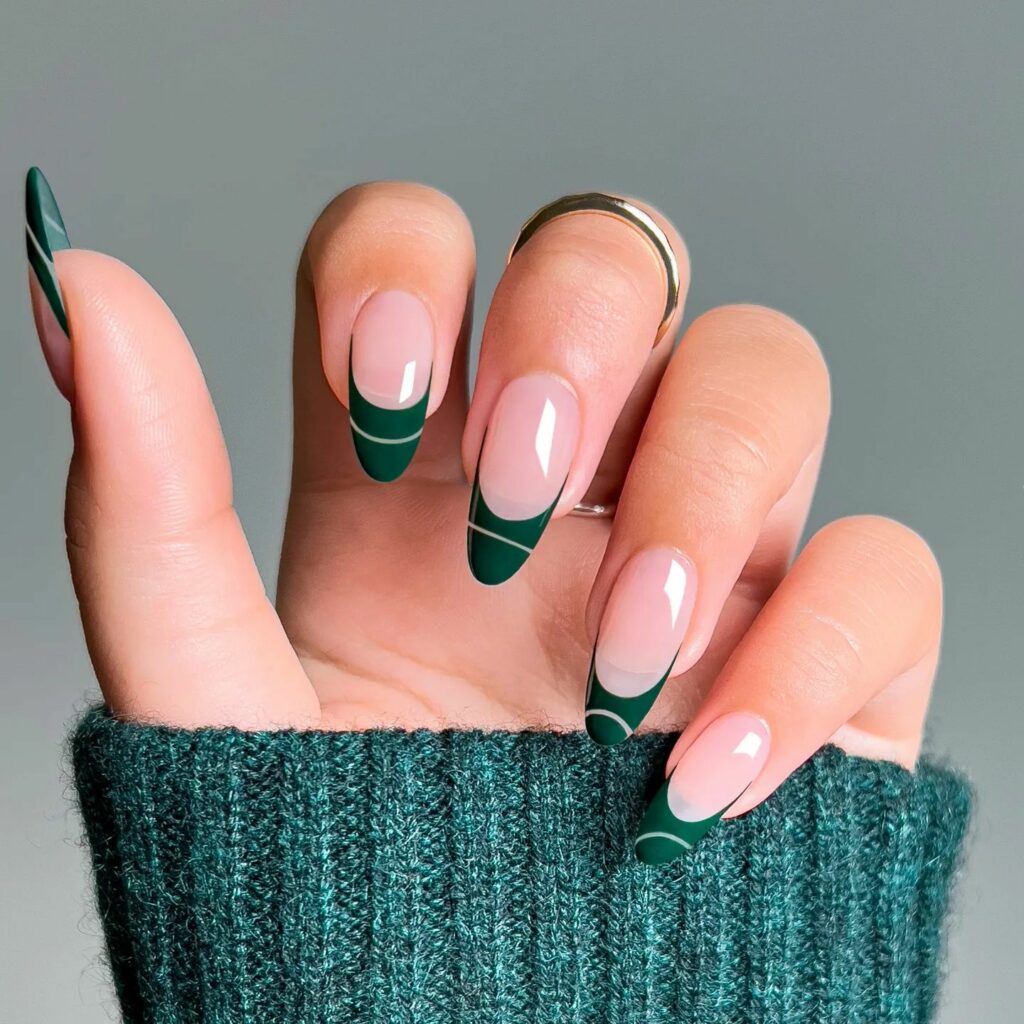 Feel the Nature with 31 Forest Green Nail Designs in 2024 14 French Forest Green Nails