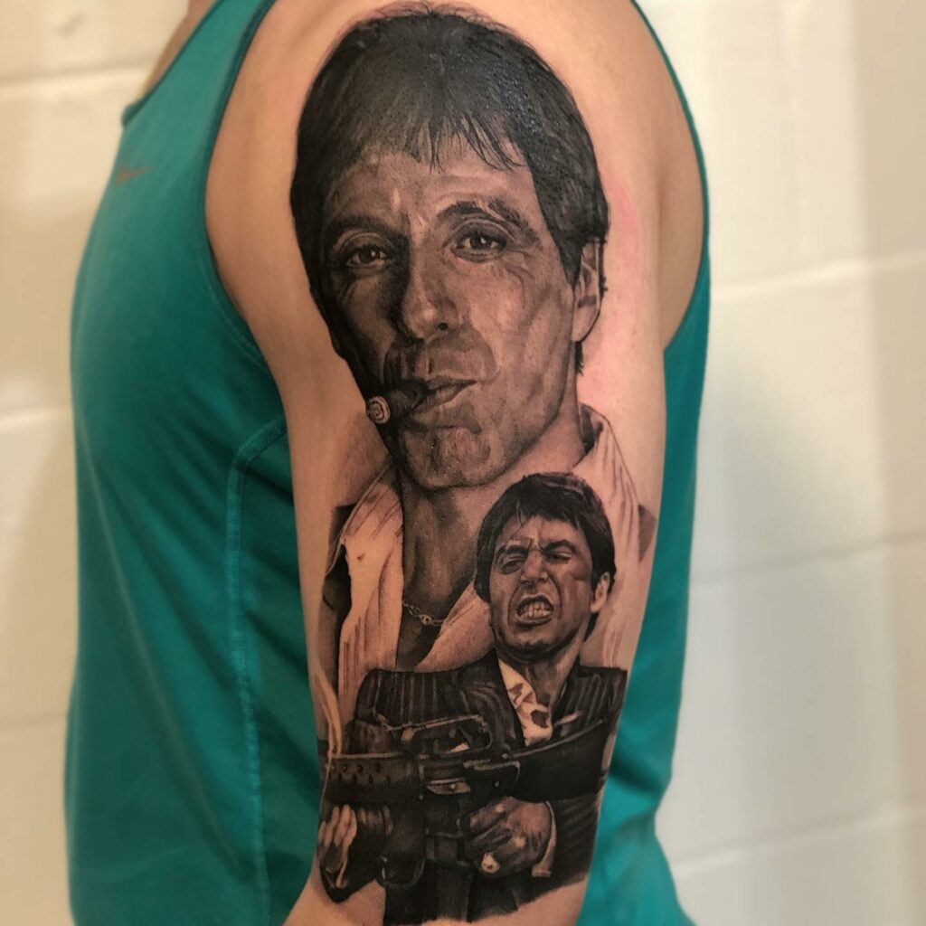 19+ Scarface The World Is Yours Tattoo Ideas That Will Blow Your Mind! 18 Contrasting Tony Montana Tattoo Design Ideas