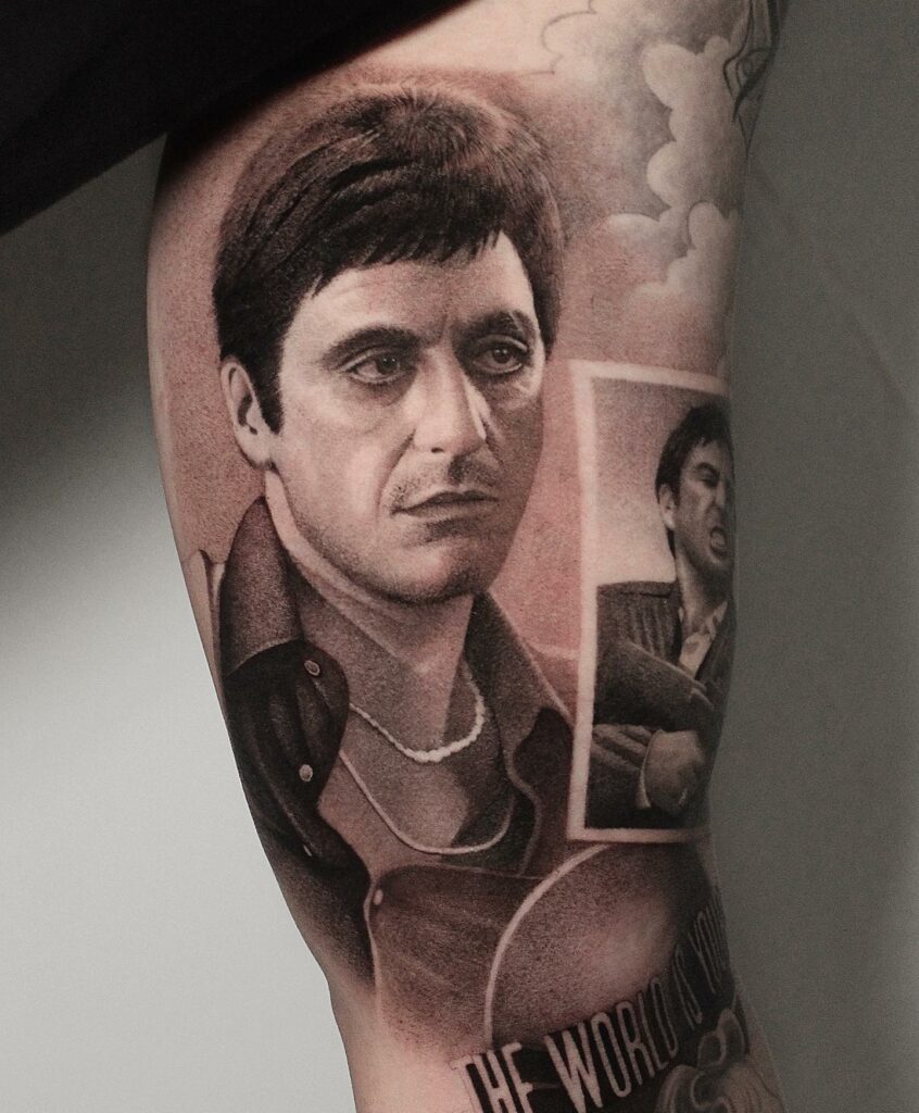 19+ Scarface The World Is Yours Tattoo Ideas That Will Blow Your Mind! 17 Contrasting Tony Montana Tattoo Design Ideas