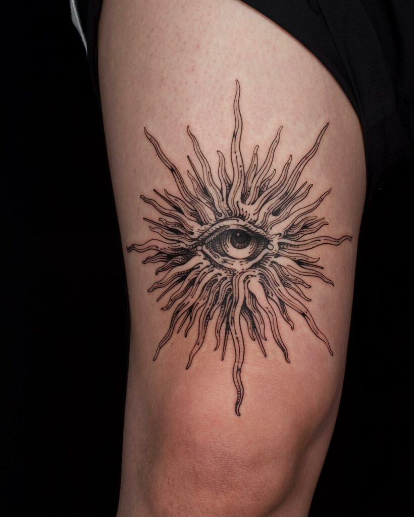 13+ Unique Small Sun Tattoo Ideas That Will Blow Your Mind! 15 Cosmic Eye Small Sun Tattoos