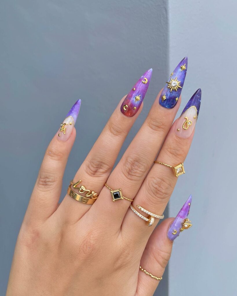 30 Latest Graduation Nail Ideas To Celebrate In Style 29 Cosmic Skies nails