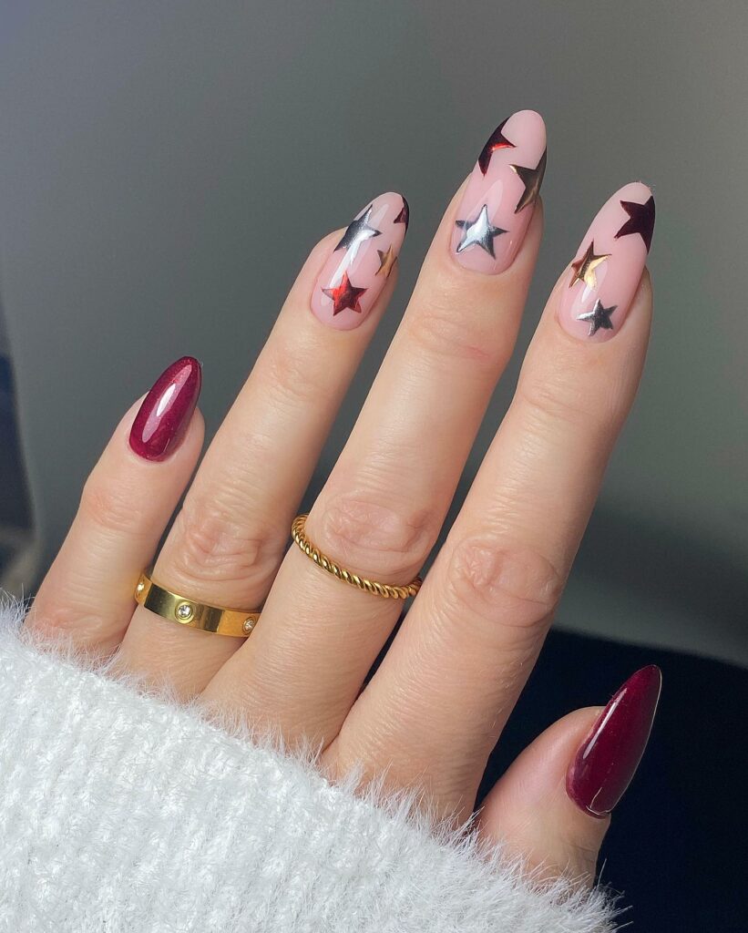 20 Latest Red And Silver Nail Ideas For 2024 11 Cosmic Twist on Red and Silver Nails