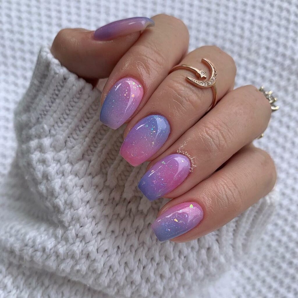 30 Latest Pink And Purple Nail Designs To Try In 2024! 46 Cotton Candy Pink and Blue Ombre Nails