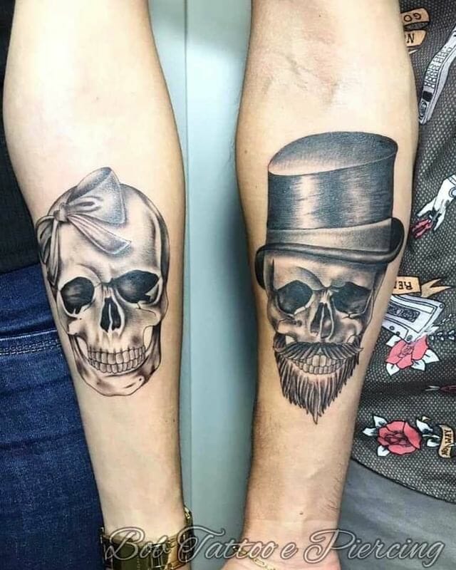 11+ Skeleton Face Hand Tattoo Ideas That Will Blow Your Mind! 15 Couple Skeleton Face Hand Tattoo