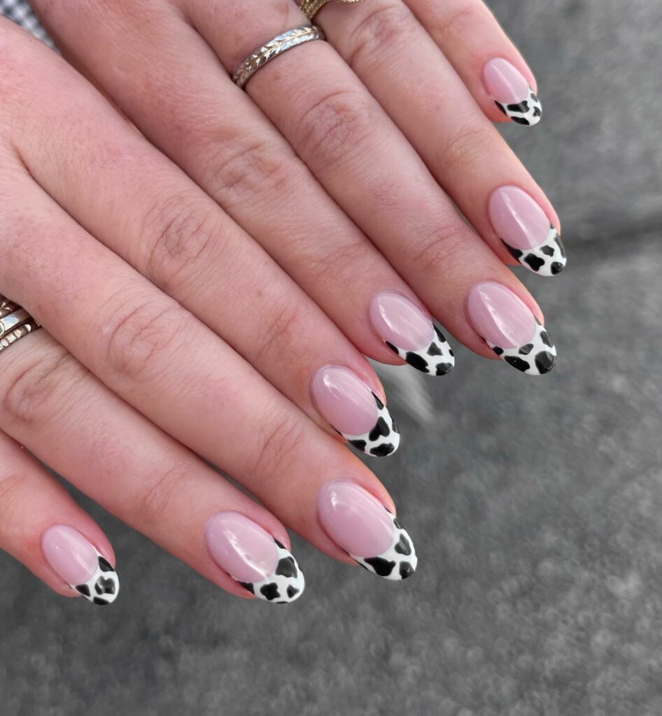 22 Latest Short Black French Tip Nail Ideas To Try In 2024! 24 Cow Print Short French Nails with a Black Twist
