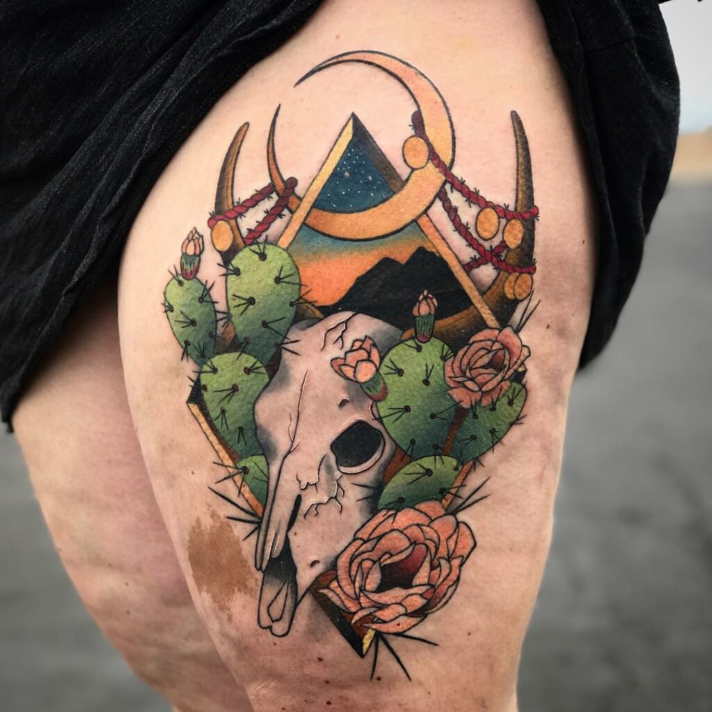 10+ Cow Skull Tattoo Ideas You'll Have To See To Believe! 20 Cow Skull Tattoo Idea For Your Leg