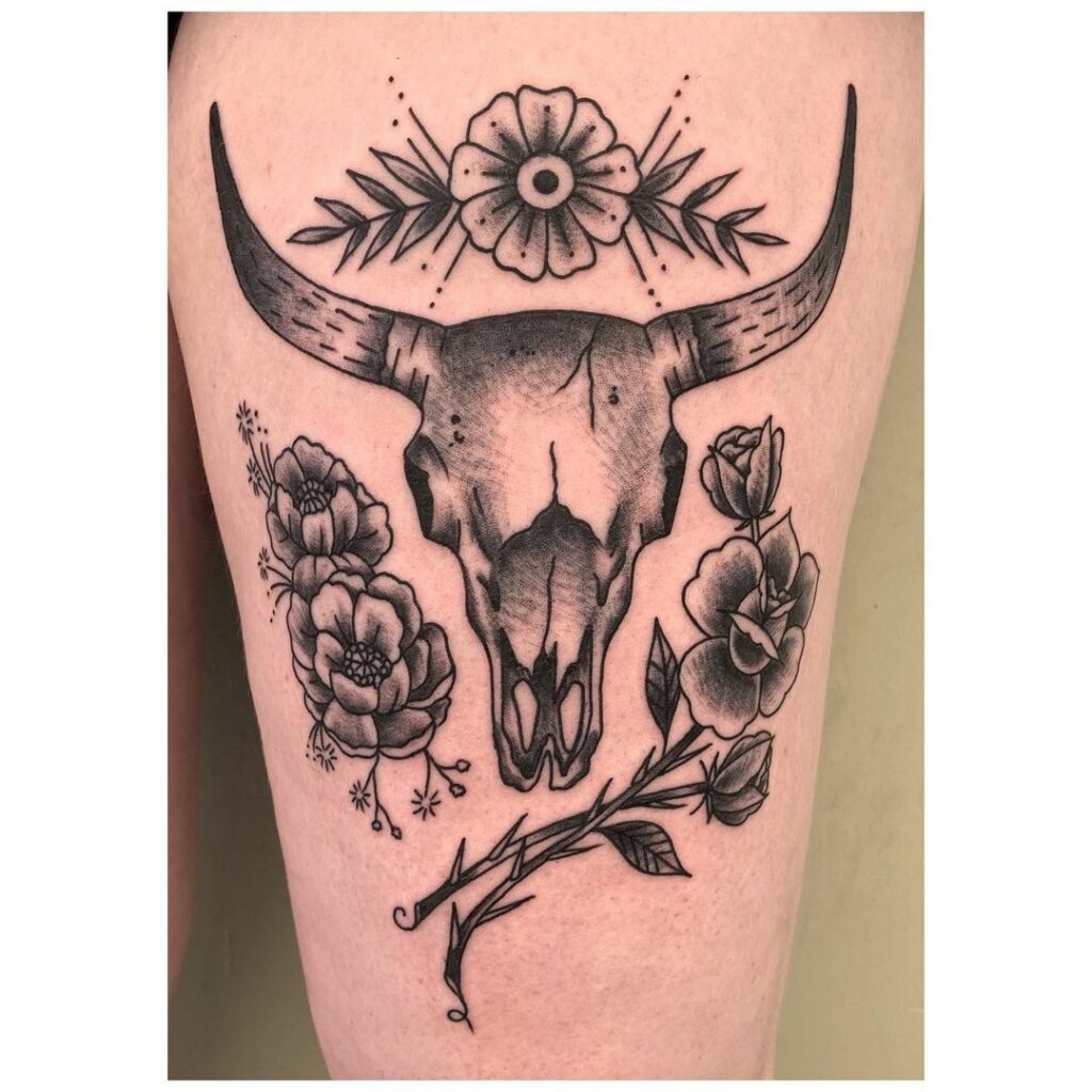 10+ Cow Skull Tattoo Ideas You'll Have To See To Believe! 17 Cow Skull Tattoos With Other Symbols And Motifs