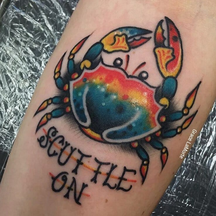 11+ Traditional Tattoo Lettering Ideas That Will Blow Your Mind! 13 Crab Lettering Tattoo