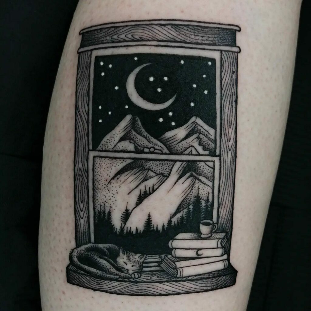 13+ Mountains Tattoos Ideas To Inspire You! 15 Crescent Moon Among The Mountains Tattoo
