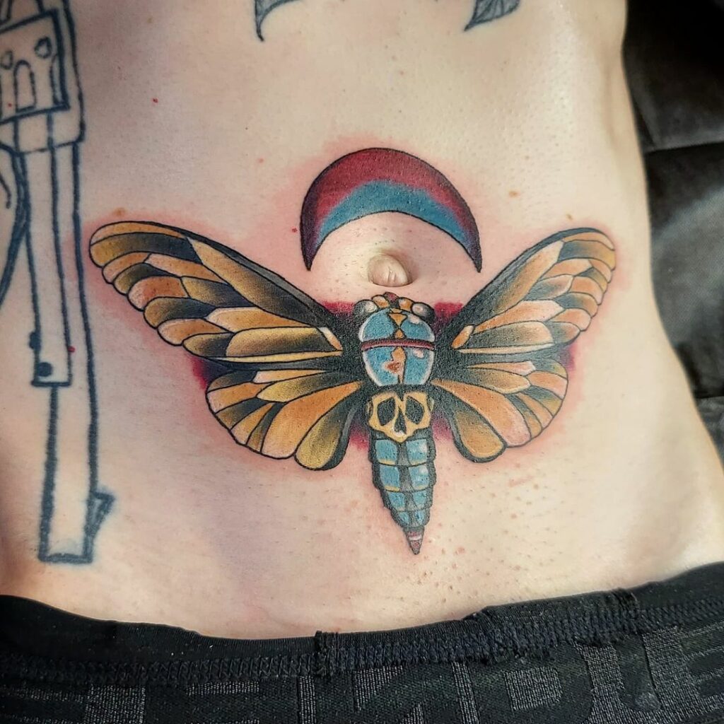 11+ Cicada Tattoo Ideas You'll Have To See To Believe! 13 Crescent Moon And Cicada Tattoo
