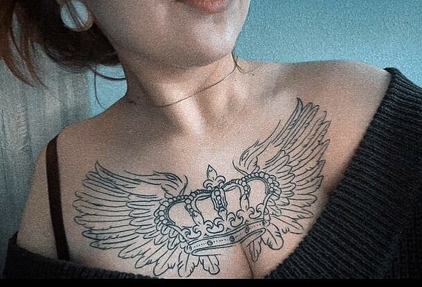 11+ Wings On Chest Tattoo Ideas That You Have To See To Believe! 15 Crown With Wings Chest Tattoo