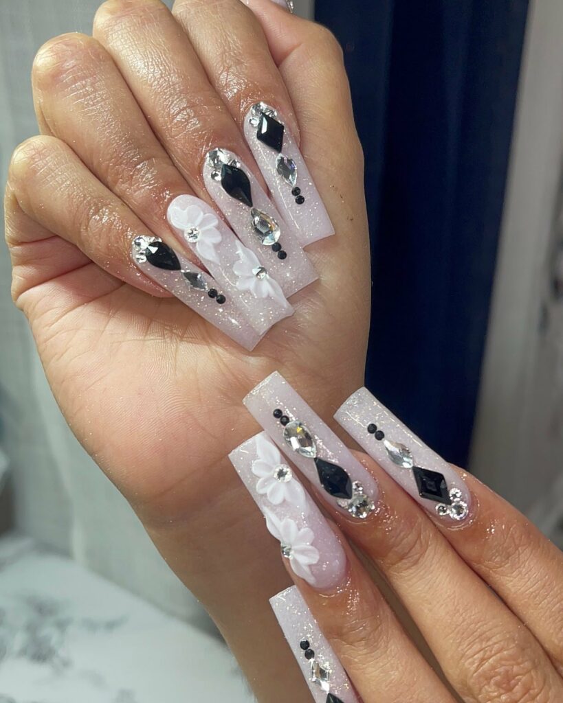 59 White Glitter Nail Designs To Try In 2024! 42 Crystal Cascade