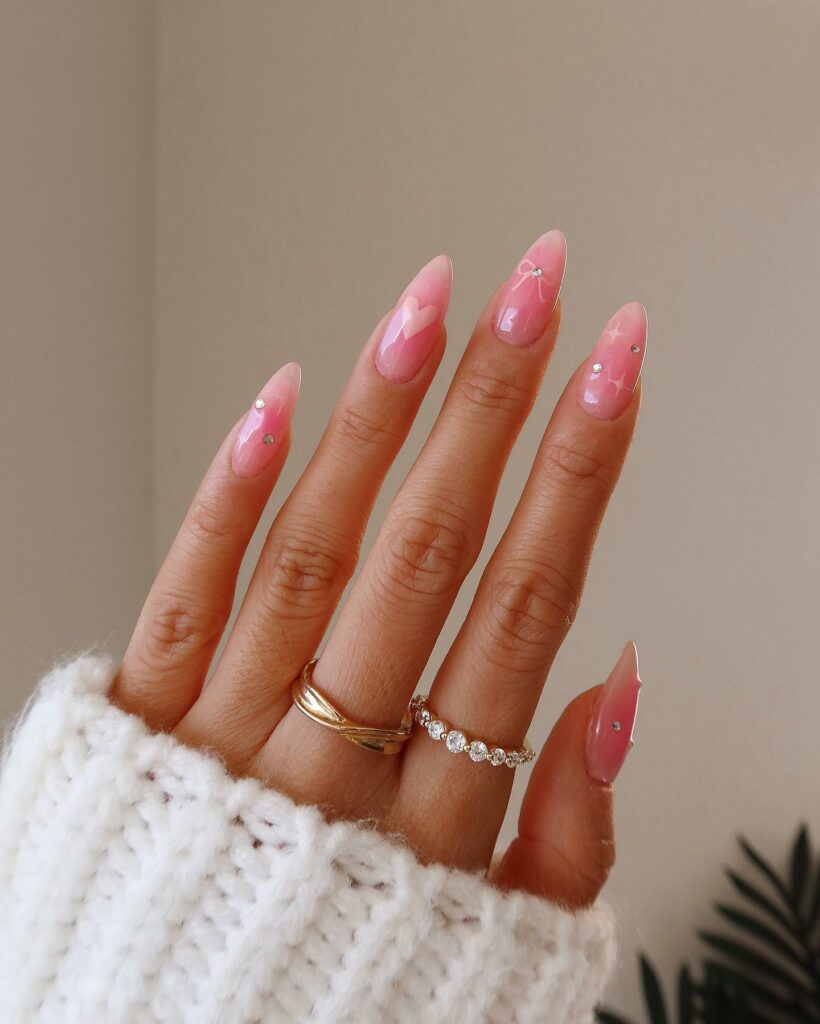 30 Latest Heart Nails Ideas To Try In 2024! 11 Crystal Heart