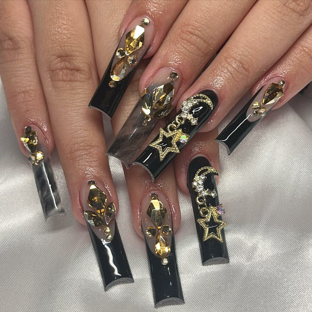 Discover 44 Trendsetting Black Nail Designs for 2024 26 Crystal Rhinestones
