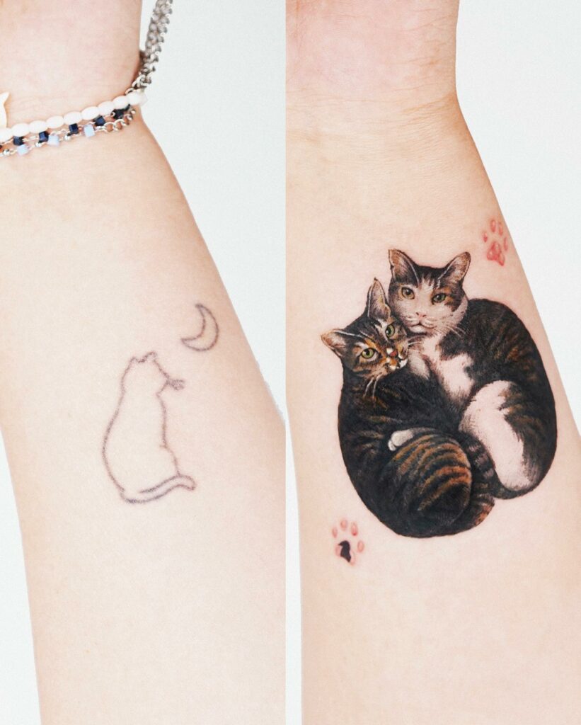 11+ Simple Black Tattoo Cover-up Ideas That Will Blow Your Mind! 13 Cute Cat Clever Placement Cover-Up Tattoo