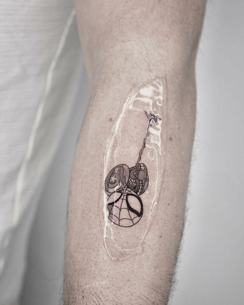 13+ Simple Spiderman Tattoo To Inspire You! 12 Cute Hanging Spiderman Tattoo