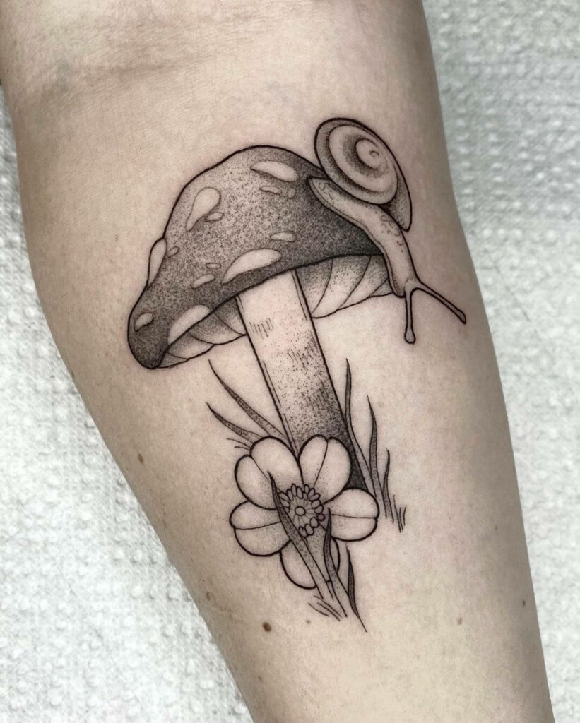 10+ Snail Tattoo Ideas You Have To See To Believe! 11 Cute Snail Tattoos On A Mushroom