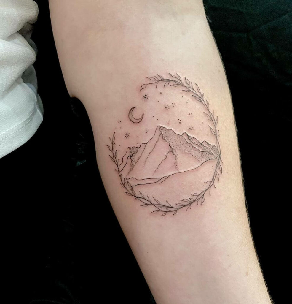 11+ Dainty Tattoo Ideas That Will Blow Your Mind! 14 Dainty Tattoo With Scenic Wreath