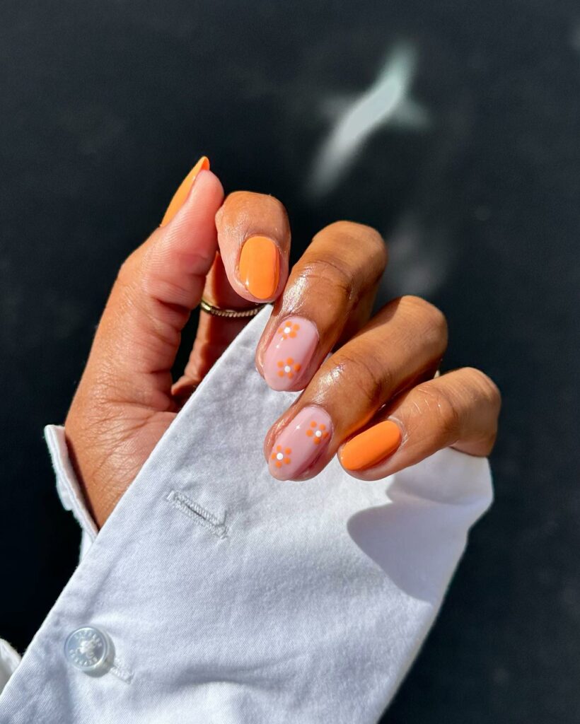 Fall in Love with 57 Short Fall Nail Designs in 2024 17 Daisies and Orange Short Fall Nails