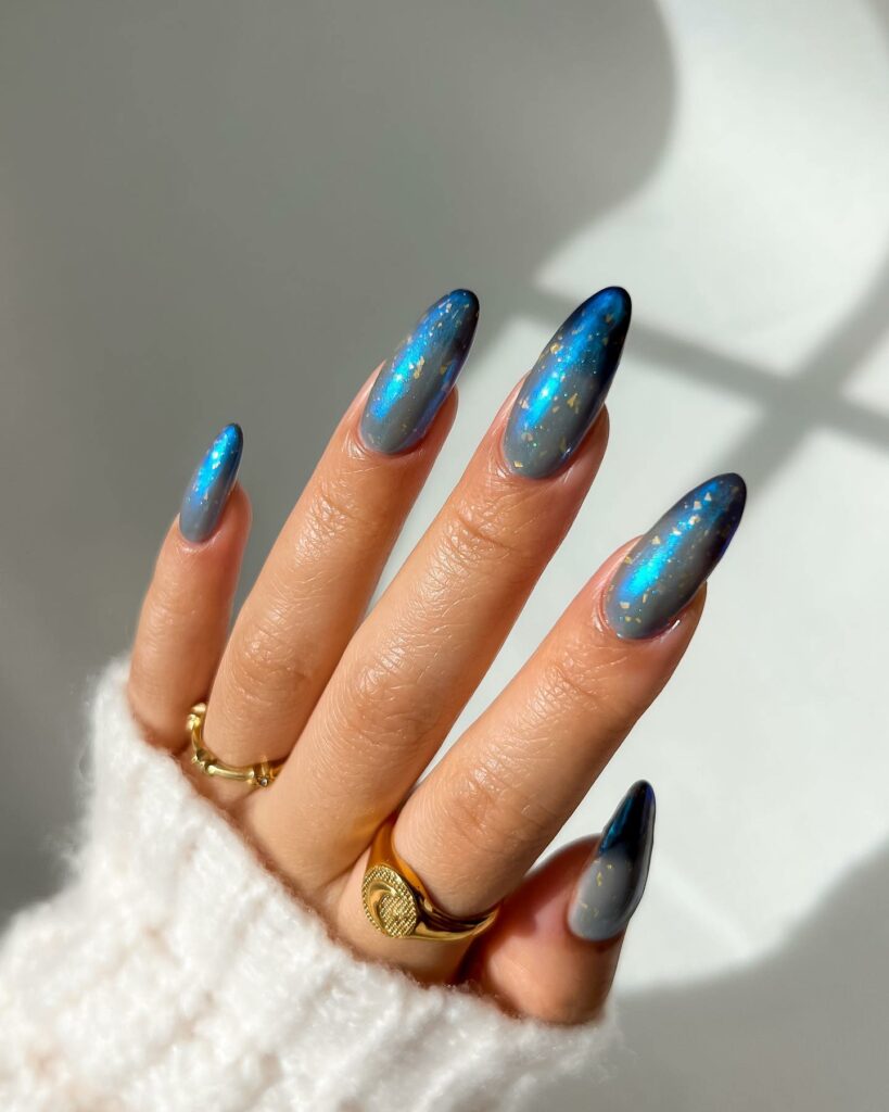 22 Latest Blue Chrome Nail Ideas To Try In 2024! 16 Mysterious Dark Blue Chrome Nails