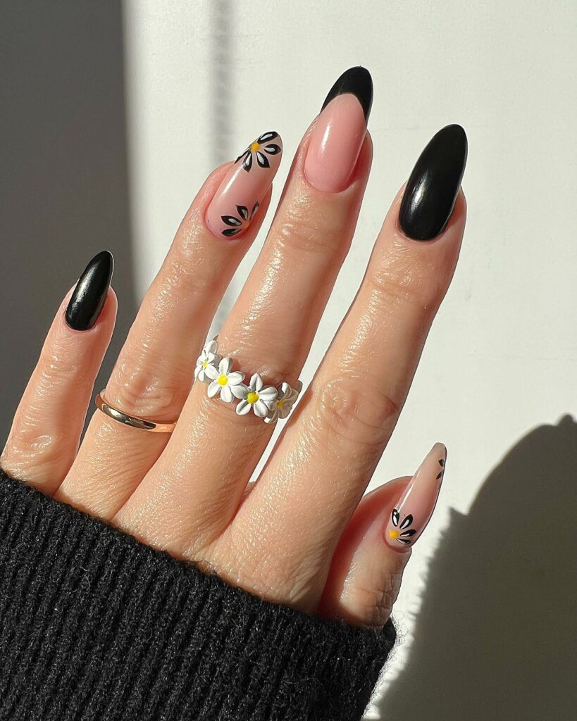 Find Your Style with 30 Daisy Nail Designs for 2024 25 Dark Daisy nails