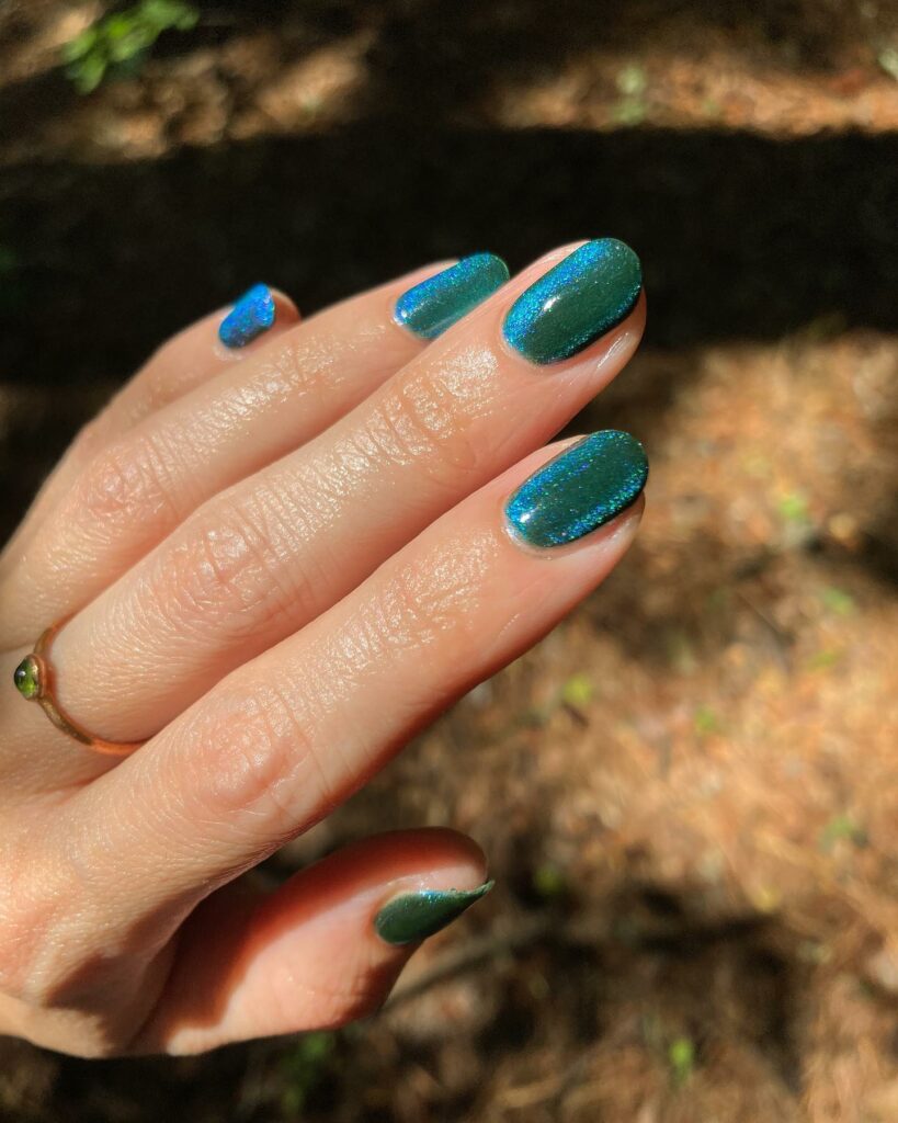 25 LATEST VELVET NAIL DESIGNS TO TRY IN JANUARY 2024! 32 Dark Green Velvet Nail Allure