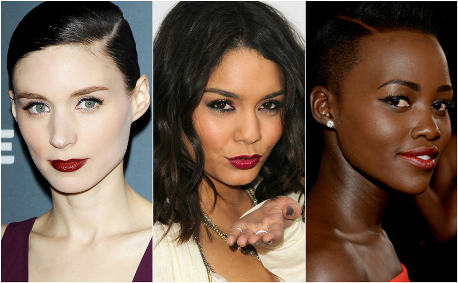 How To Wear Lipstick – 6 Tips That Will Amaze You 18 Dark Red Lipstick Celebrity Skin Tone Fair Olive Dark Rooney Mara Vanessa Hudgens Lupita Nyongo