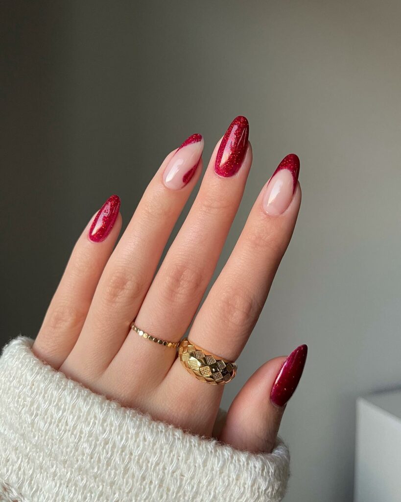 20 Latest Red Almond Nail Ideas To Try In 2024! 26 Dark Red Nails With Glitter