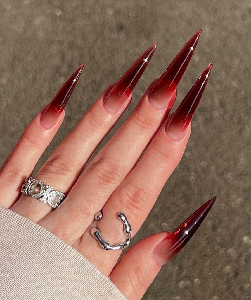 44 Latest Black Ombré Nail Designs To Try In 2024! 14 Dark red jelly ombre