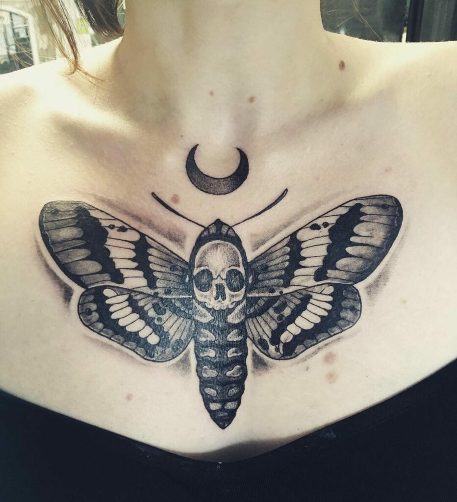 12+ Death Moth Tattoo Ideas To Inspire You! 20 Death Moth With A Crescent Moon Tattoo
