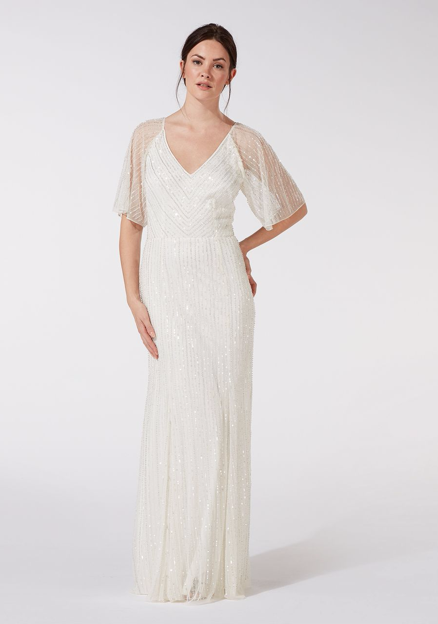 Debenhams Debut – Ivory embellished ‘Joy’ v-neck wedding dress – $272 Debenhams Debut - Ivory embellished 'Joy' v-neck wedding dress