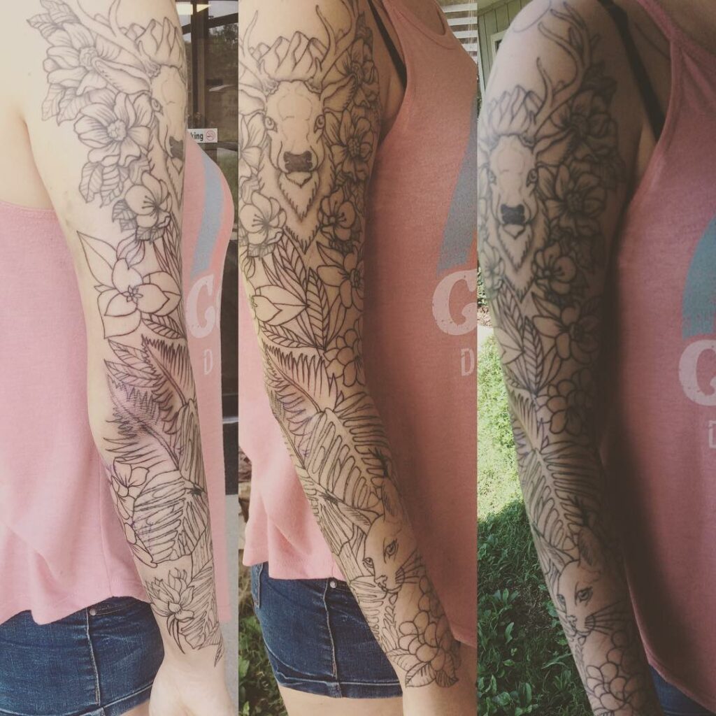 11+ Nature Tattoo Sleeve That Will Blow Your Mind! 6 Deer And Flower Sleeve Tattoo