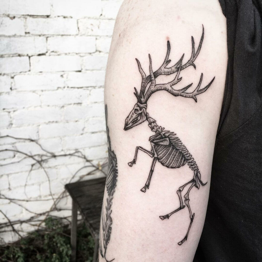 11 Latest Antler Tattoos To Inspire You In 2024! 18 Deer Skeleton Tattoo for Horror Fans